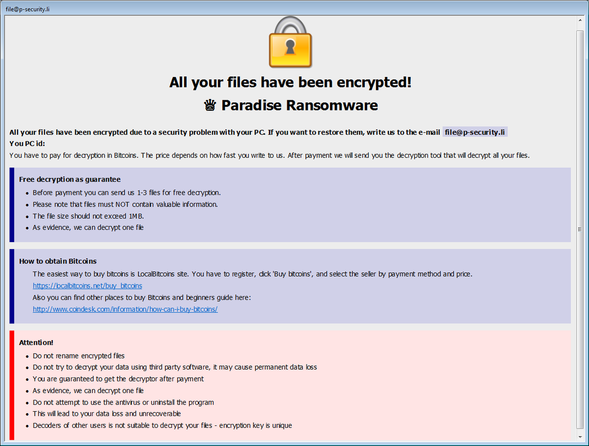 tkanalyst's tweet photo. #HookAds -> #RIGEK -> #Paradise #Ransomware https://t.co/Vpp6QkRke4