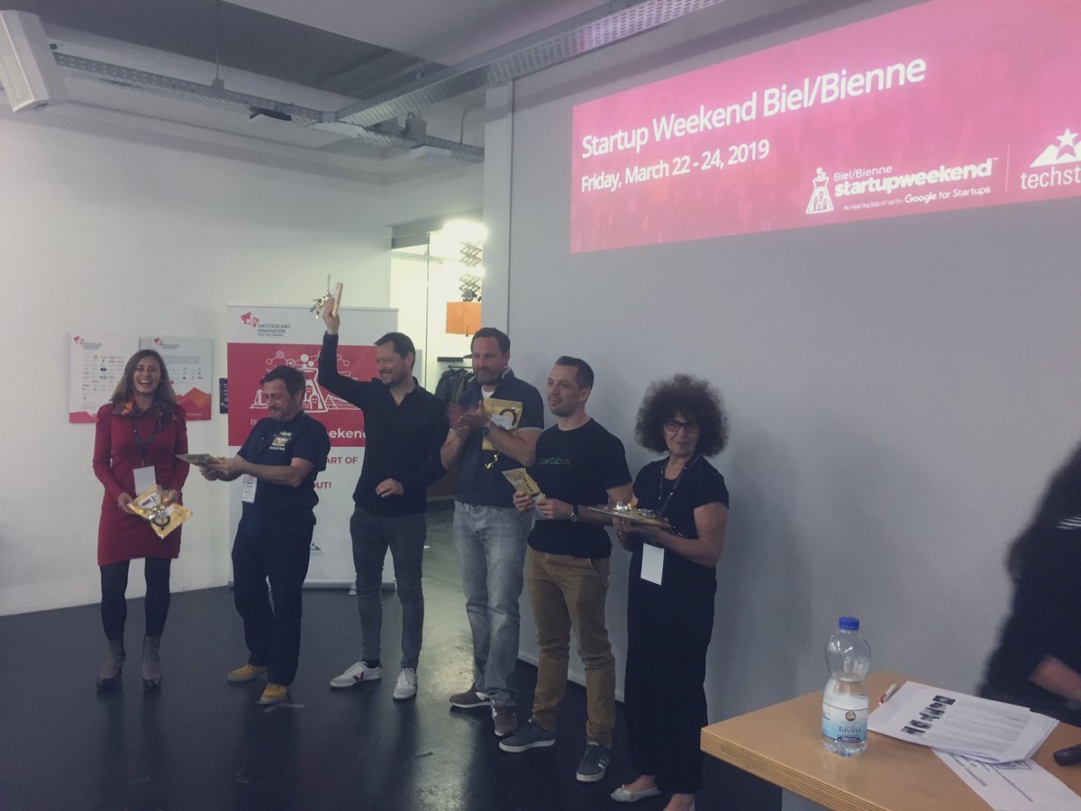 Jernej's tweet photo. It’s a wrap up! Thank you #startupweekend #biel #bienne 🇨🇭 for a fantastic weekend. 👏🏻 thanks to all new SW alumni, mentors, event partners & special thanks to organizers. See you next year! #swbb #swbb2019 #givefirst #Switzerland #swbb2020 https://t.co/PqnAe0OoAB