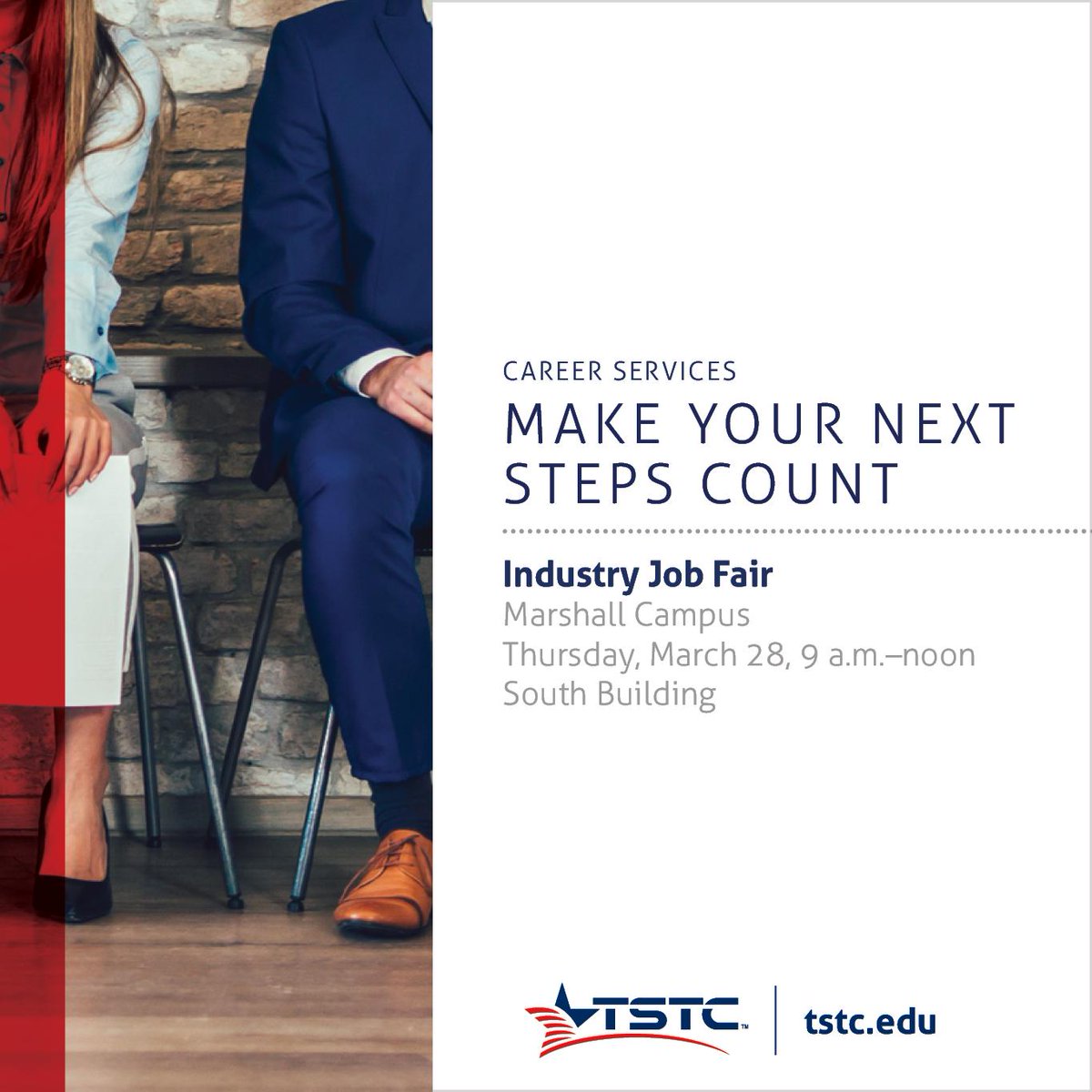 tstcmarshall's tweet image. It is coming, #EastTexas. TSTC in #Marshall&apos;s Industry Job Fair is Thursday morning at the South Building. TSTC students and #TSTCalumni are invited! More than 35 employers want to talk to you. 
#itsyourmove #TSTCproud #hireTSTC