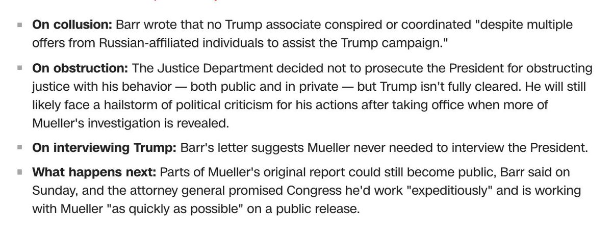 CNN's tweet photo. 4 things we learned from Attorney General William Barr's Mueller report summary https://t.co/dvBj4T89Q6 https://t.co/I1S6fi3RYV