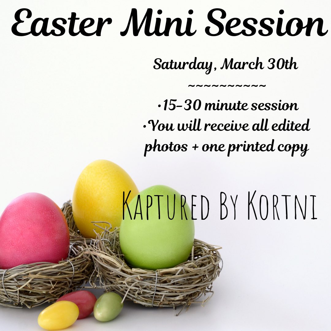 BarnesKortni's tweet photo. Book your Easter Mini Session now! 
.... message me to reserve your spot. 🐰🐣
.
.
#KapturedByKortni #Canon #photography #Photographer #Bookwithme #kortnikapturedit #easter #minisession #spring https://t.co/JBU9vCsoTD