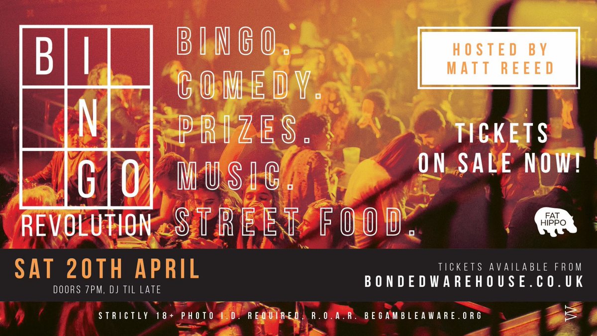 bondedwarehouse's tweet photo. Get your dabbers out! π
We have some tickets left for #BingoRevolution on 20th April!
Thereβs going to be bingo, comedy, prizes, music and street food! A night to remember π
Grab your tickets now -> https://t.co/nEOOSA223z https://t.co/noa62zeUFn