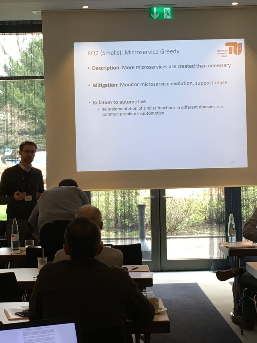 WASA_2020's tweet photo. @andivogelsang reflects the list of bad architectural smells and presents a case study investigating the feasibility and possible effects of changing the software architecture for a complex driver assistance function to a microservice architecture. https://t.co/bHOREdeKPN