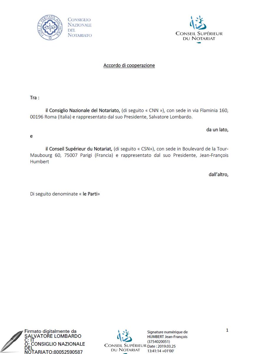 Notaires_CSN's tweet photo. Première signature électronique d'un accord de coopération #européen : @ilnotariato et le #CSN renforcent les liens entre #notaires italiens et français #Numérique #Dématérialisation #Notariat #France 🇫🇷 #Italie 🇮🇹 #Europe #international https://t.co/DwHrv7X2Y1