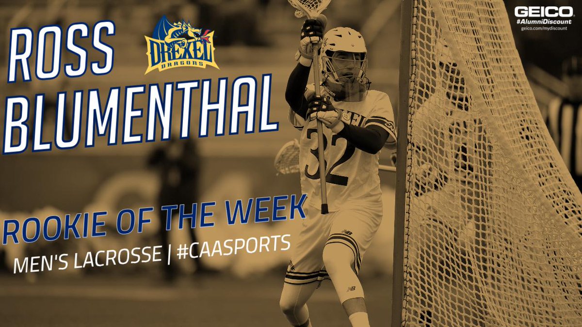 Leading @DrexelMLax to a road win at Providence, goalie Ross Blumenthal is the #CAALax Rookie of the Week! caasports.com/news/2019/3/25…