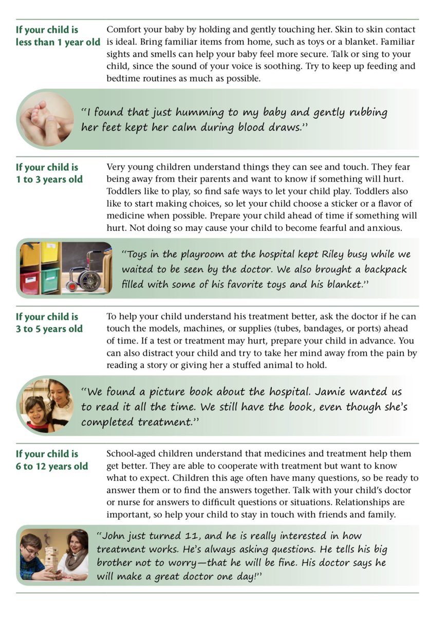 NA_FCS's tweet image. A child with cancer is still a child.  While an adult will be compliant during a Dr's visit, a child may struggle.  Here are some age-appropriate tips from @theNCI to cope with treatments from a #childdevelopment standpoint. 
@NA_TIGER_THON @ChildrensPgh #NCFA #NASDlearns