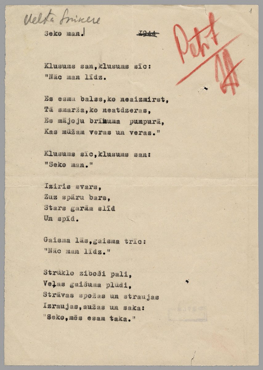 Apsveicam dzejnieci un atdzejotāju Veltu Sniķeri ar Mūža balvu Latvijas  rakstniecībā par izcilu un spilgtu ieguldījumu Latvijas dzejā un  atdzejā!
 Suminot balvas ieguvēju, publicējam Veltas Sniķeres dzejoli no RMM krājuma (RTMM 165522).
 #laligaba2019