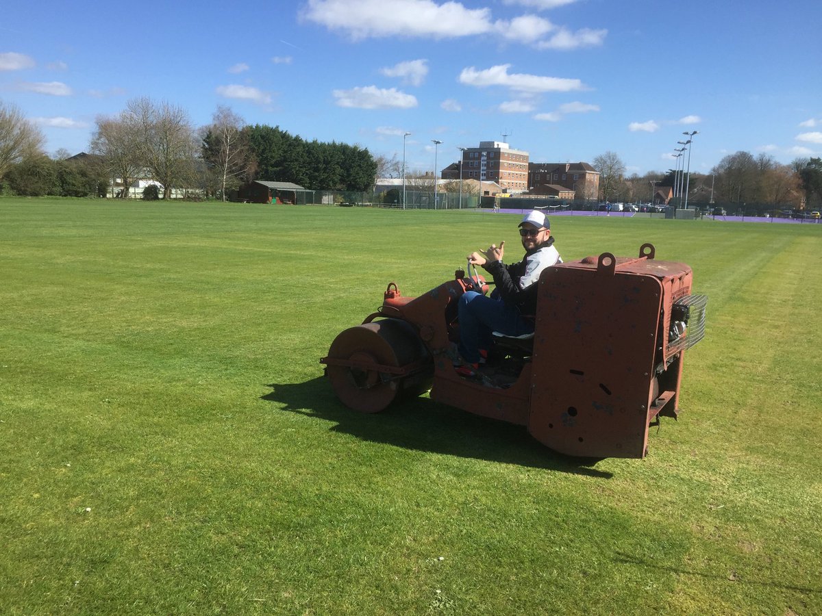 DevizesCC's tweet photo. Another productive afternoon with ⁦@benny67mac⁩ and @Richardmansell6. Heavy roller due this weekend, so plenty of work for this Saturday’s NatWest Cricket Force starting at 10am #getstuckin #volunteer #DCC https://t.co/goDQEwdAey