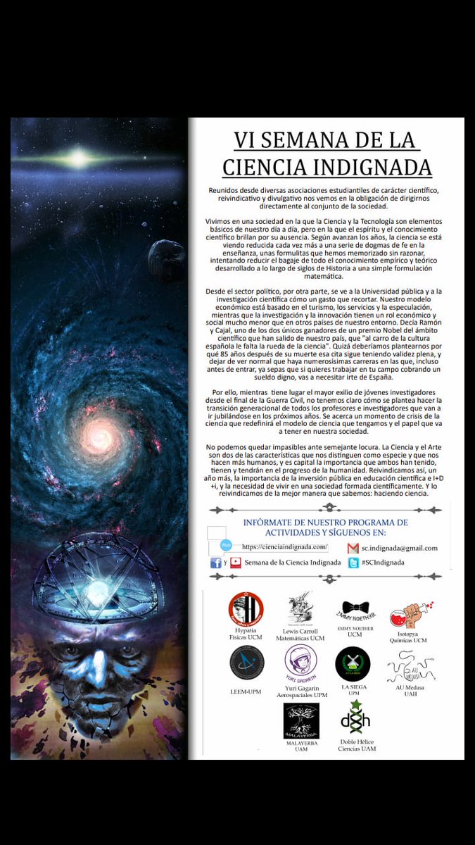 LaSiegaETSIAAB's tweet photo. ¡Ya está aquí la VI Semana de la Ciencia Indignada!
No os perdáis las diferentes actividades que hemos organizado las asociaciones de las unis públicas de Madrid. #SCIndignada #SinCienciaNoHayFuturo https://t.co/SBfUZ2wZVN