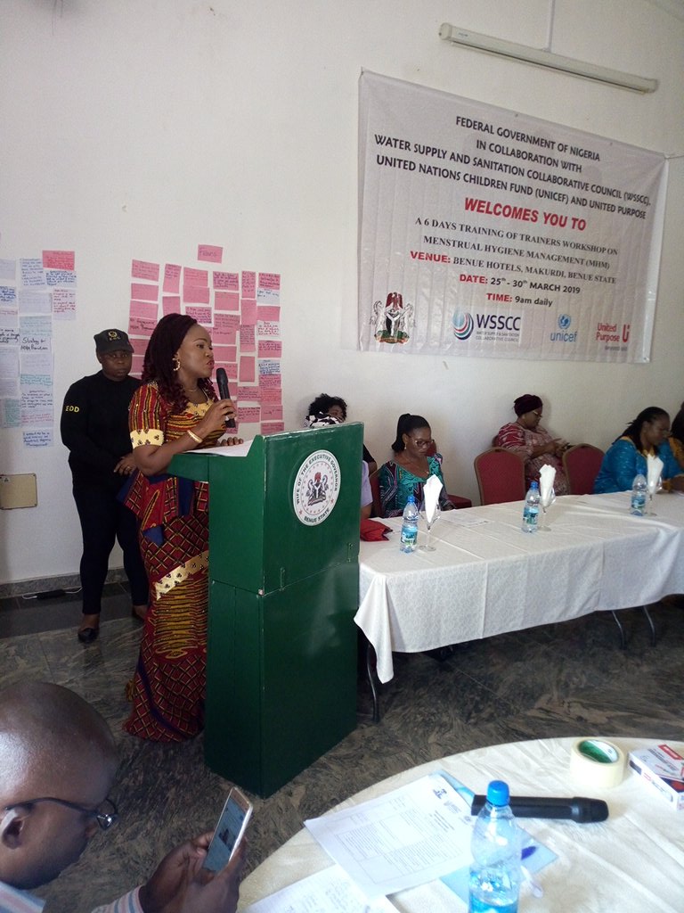 AsayireK's tweet photo. Nigeria Menstrual Hygiene Management Training of Trainers Workshop. Official opening remarks by H.E Dr.Mrs. Eunice Ortom- Wife of the Benue State Governor!
@VirginiaKamowa @WSSCCouncil @ajur_gai @PriscillaAchakp #MHMTOTNigeria https://t.co/qWL7rwd7O6