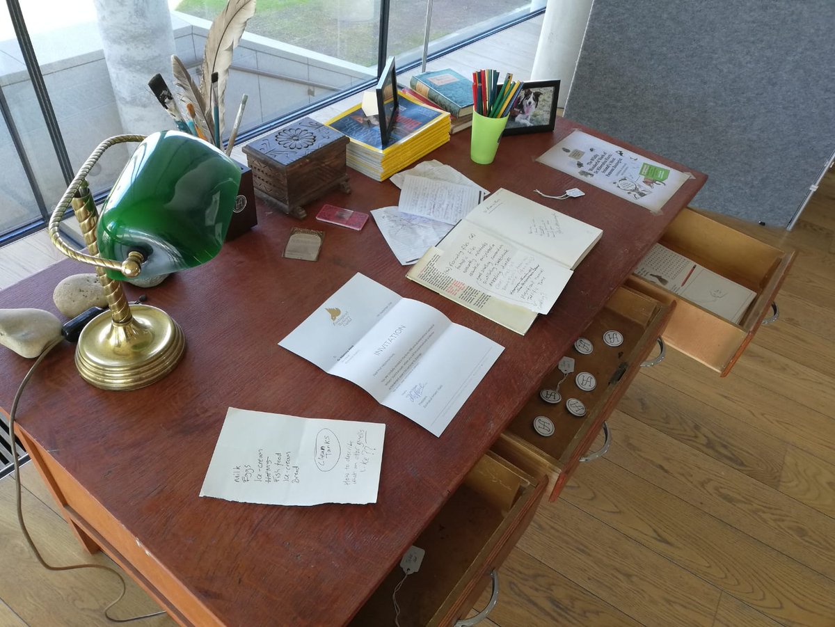 LittleIslandBks's tweet photo. When you #followthefootsteps to Dr Hibernica Finch's desk at the @mountainstosea festival, make sure you take a peek inside the desk drawers- you never know what you might find! #compellingcompendium @AgaGrandowicz @clockwork_rob https://t.co/SiYtlu5KDz
