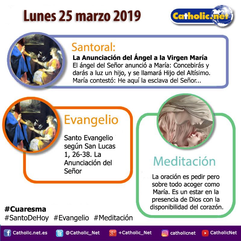 La Anunciación del Ángel a la Virgen María  bit.ly/2WlRGMv #SantoDeHoy
Hágase en mí según tu palabra  bit.ly/2FxV8gy #Evangelio
La oración del “Hágase”  bit.ly/2FriKDi #Meditación