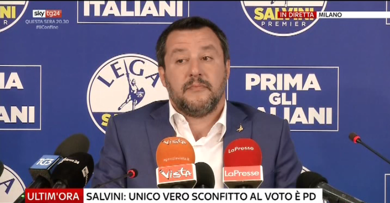 SkyTG24's tweet photo. #UltimOra #Salvini: unico vero sconfitto al voto è il #Pd #Canale50 https://t.co/0kxapzvQk0 https://t.co/6b7TFTcTYo