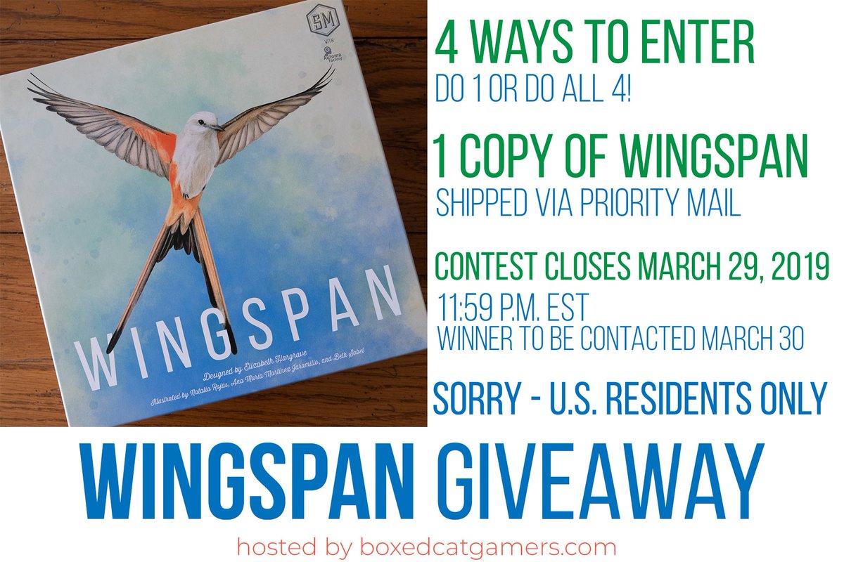 We're giving away a brand new copy of Wingspan! 
***Follow and RT for one entry.***

U.S. only. See bit.ly/2TqCRGR for full terms &amp; more ways to enter.