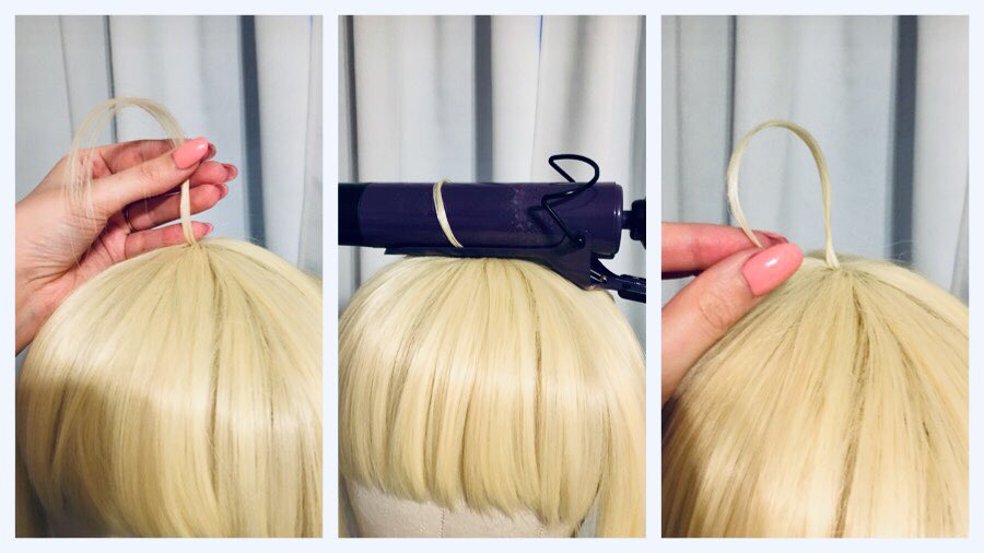 maridahdotcom's tweet image. How I make ahoge on wigs 🌀 Section out a piece from bangs ✂️ Spray with water 💦  Curl with heat 🌡 Hold until cool 😎 Spray with strong hairspray #cosplaytips