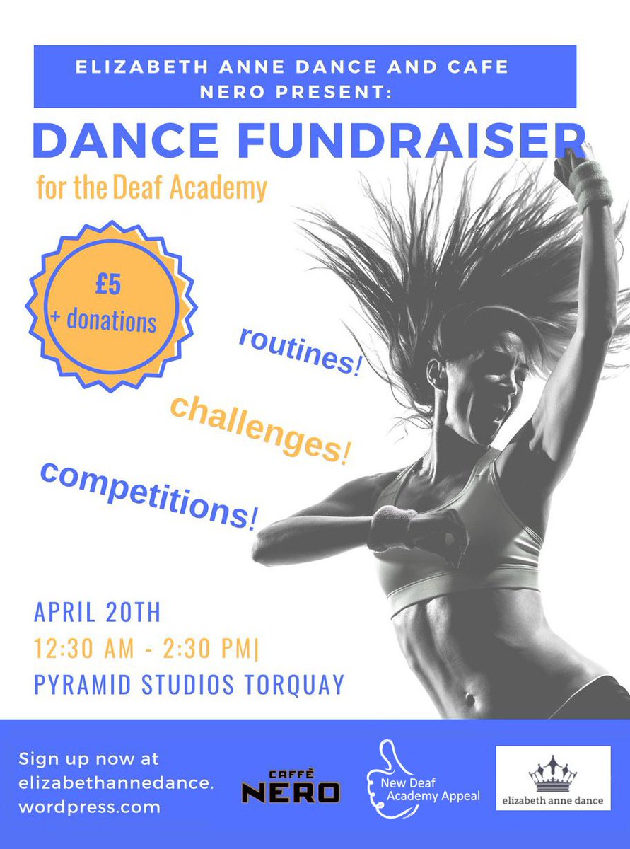 DeafAcademy's tweet photo. Don't miss the @EAnneDance Dance Fundraiser on 20 April - only £5 plus donations for a class of fun games, competitions, and activities!, with proceeds coming to our #NewDeafAcademyAppeal

Email elizabethannedance@gmail.com to book your place #NewDeafAcademy #ExmouthDance https://t.co/uSTJ6g7MV3