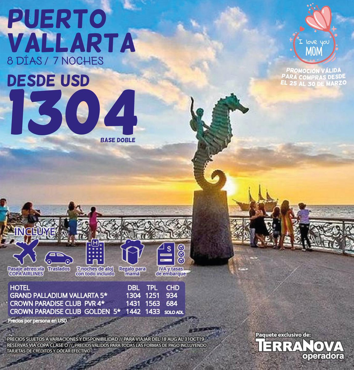 terranovapy's tweet photo. Ya estas pensando en el mejor regalo para Mamá?? Aquí las mejores opciones de Caribe para hacerla inmensamente feliz!! Promoción para compra del 25 al 30 de Marzo!! Consulte con su agencia de viajes favorita! https://t.co/ujC1jg56i6