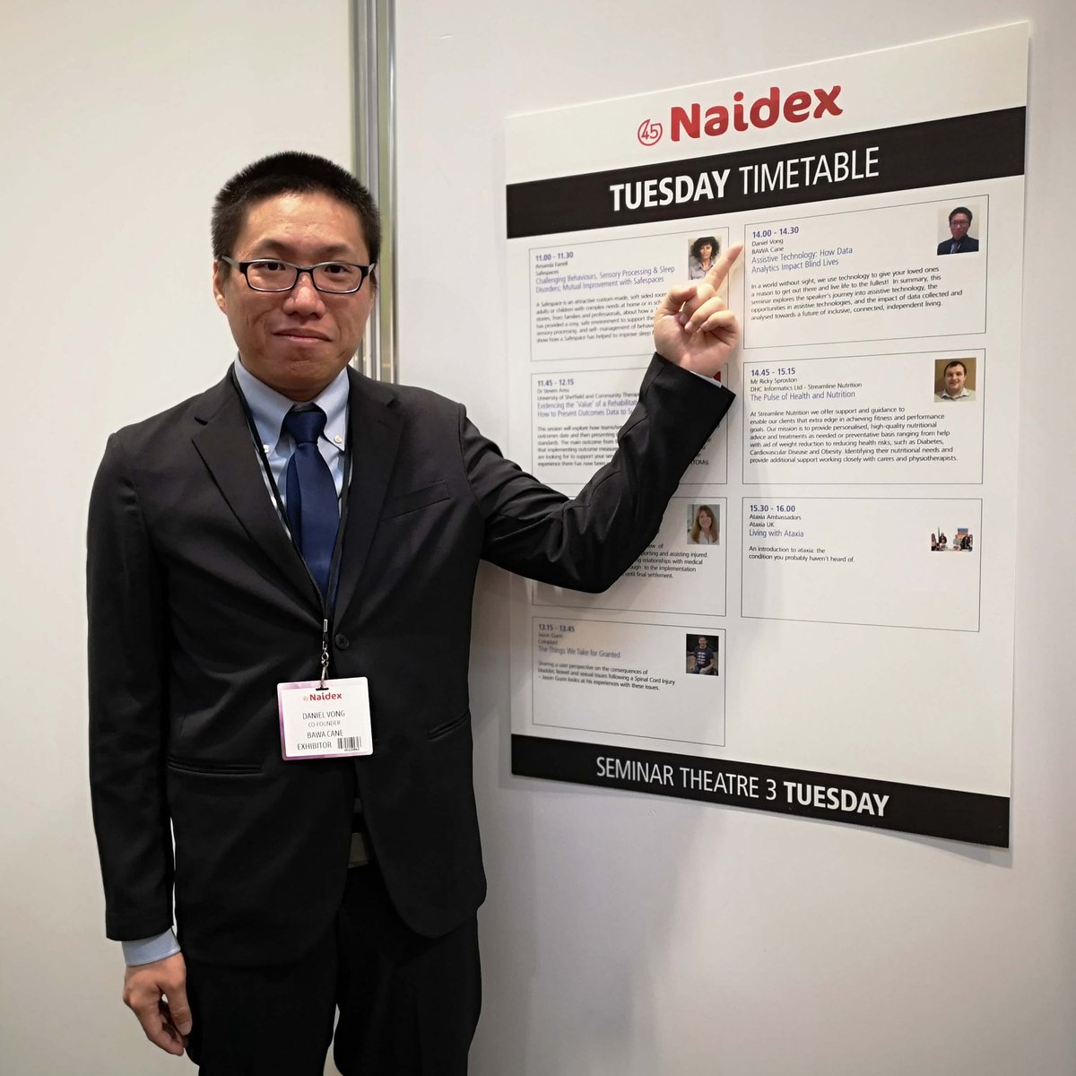 getbawacane's tweet photo. T-minus 12 hours to 45th Naidex.
Visit us at Stand Number N5112.
Co-Founder, Daniel Vong, is presenting a seminar on "Assistive Technology: How Data Analytics Impact Blind Lives" at Seminar Theatre 3 on 26 March at 2pm.
#Naidex45 #BAWACane https://t.co/I7mGCELyze