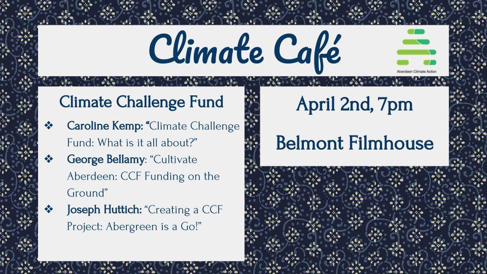 Save the date! Our next #climatecafe is just one week away- April 2nd, 7pm at the <a href="/BelmontFh/">Belmont Filmhouse</a> . We'll be learning about the #climatechallengefund from three speakers- should be a good one! facebook.com/events/3148325…