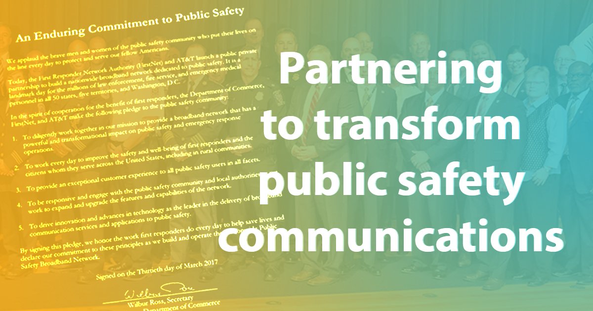 This week marks the anniversary of our public-private partnership with AT&amp;T to deploy <a href="/FirstNet/">FirstNet, Built with AT&T</a>. Public safety fought for the network, and now it’s a reality because of them. We're proud to support our nation’s first responders. Learn more at FirstNet.gov.