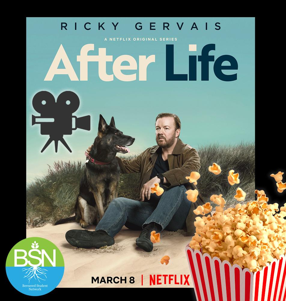 At 6pm this Thursday (28th March) we're showing our first screening of the new Netflix series AFTERLIFE which explores the grief of the protagonist, played by Ricky Gervais, after his wife dies. There'll be time to chill and chat after! Meet us there in Baines Wing Room 2.10 🍿
