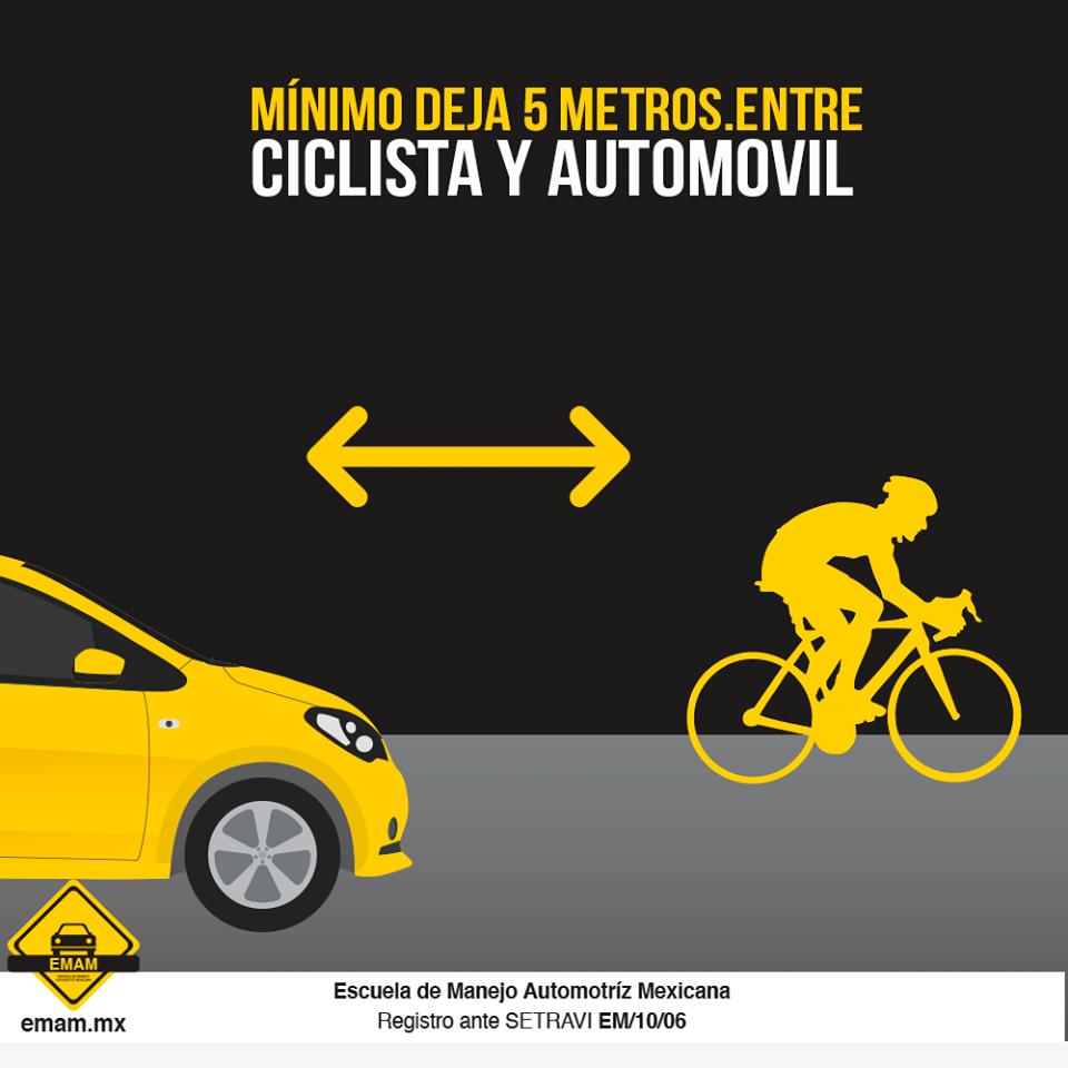 EMAMmx's tweet photo. Si circulas detrás de un ciclista, te recomendamos dejar un mínimo deja 5 metros para evitar accidentes 😉

#EMAM #CDMX #EscuelaDeManejo #FelizLunes https://t.co/O8tN1XSrUk