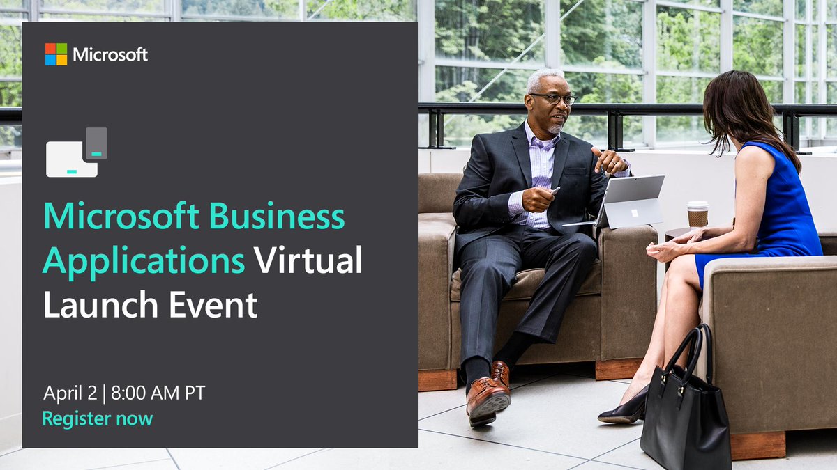 MSFTDynamics365's tweet photo. Join us on April 2nd at 8:00 AM PT to learn about the latest updates to #MSDyn365, Power BI, PowerApps, and Microsoft Flow. Register today: https://t.co/up98Sg7HYW https://t.co/MXO2Cb8Dut