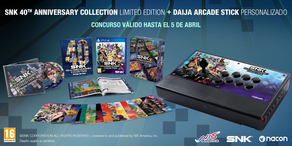 ¡Esta semana tenemos el mejor concurso Retro de todo internet!

Consigue una Limited Edition de SNK 40th ANNIVERSARY COLLECTION y un DAIJA ARCADE STICK personalizado.

Para participar:
-Síguenos en <a href="/NacongamingES/">Nacon España 🎮</a> y <a href="/BandaiNamcoES/">Bandai Namco España</a>
-Dale RT🔁 y Like ♥ a este Tweet.