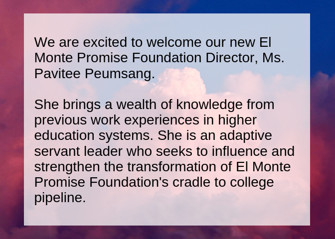 ElMontePromise's tweet photo. We are determined to take El Monte Promise Foundation #OnwardUpward. We welcome the future successes of our community! #Future #Success #Motivation #CollegeBound #Comunidad #PromiseNow https://t.co/cPYjA8O547