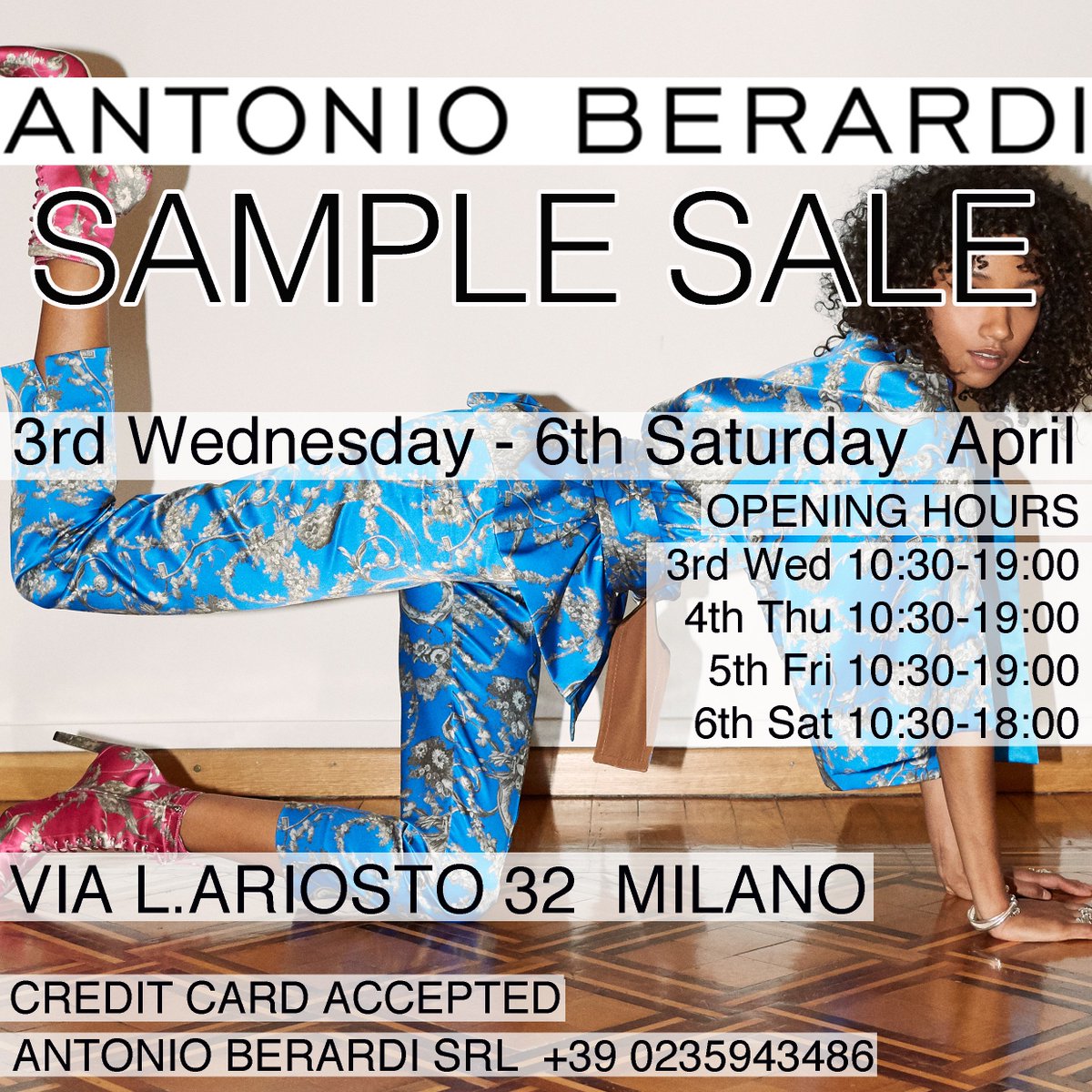To all Antonio Berardi fans! we’re happy to invite you to Sample sale at Antonio Berardi Headquarter on via L.Ariosto 32, Milan from 3rd Wednesday to 6th Saturday of April #AntonioBerardi #AntonioBerardiOfficial #svendita #samplesale