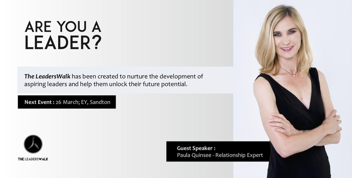 BusinessEngage's tweet photo. The Leaders’ Walk has been created to nurture the development of aspiring leaders. Our next event takes place in Sandton, Johannesburg and  @PaulaQuinsee, a relationship expert, TEDx speaker and author of Embracing Conflict, will be our guest speaker.

https://t.co/fQ4z3EkmkF https://t.co/twny9l5Ltl