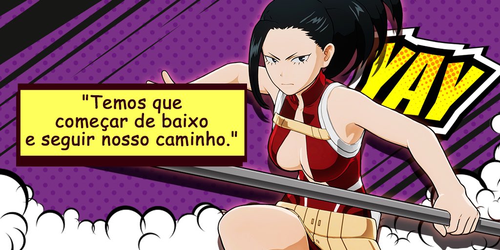 BandaiNamcoBR's tweet photo. #BNQuotes Palavras sábias de uma estudante talentosa. Você gostaria de ter sua individualidade e determinação? #MyHeroOnesJustice #gamer #jogodeluta #anime #fighter #MyHero #Momo https://t.co/CYZnPajck8
