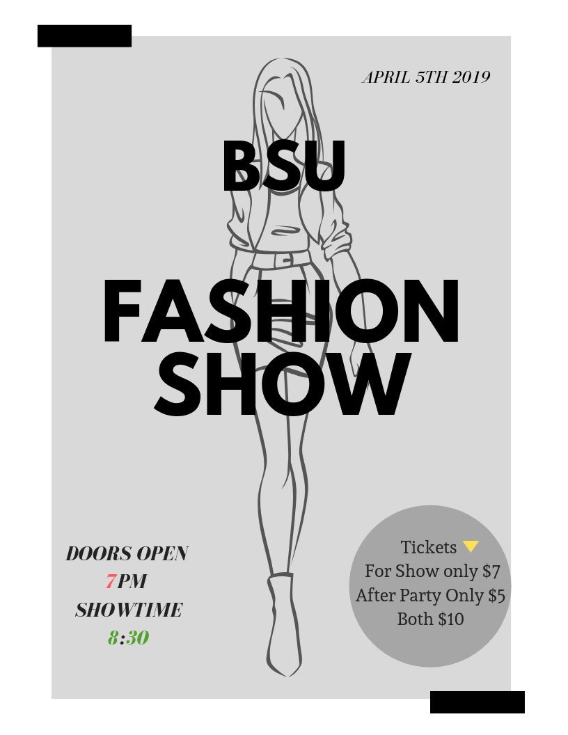 BSU_MSMU's tweet photo. April 5th BSU Fashion Show Get your tickets now ⚡️ https://t.co/3HfxZDqWkP