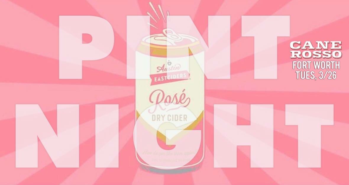 Join us tomorrow night as we celebrate @Eastciders new Rosé Cider at Cane Rosso Fort Worth!! We'll be cooking up pizzas all night long and giving away pint glasses (while supplies last) to anyone who orders this new permanent addition to their lineup of most excellent ciders!!
