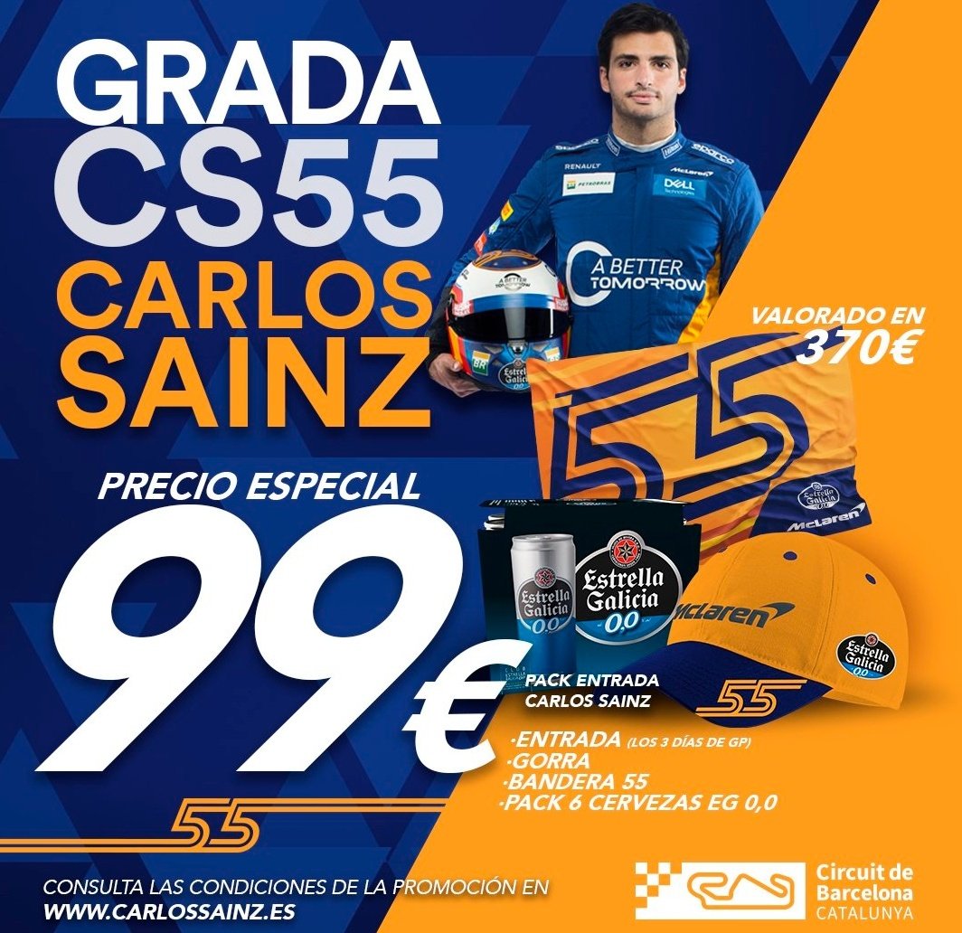 AlbertFabrega's tweet photo. Ah... ¿q te molaría ir al GP d España? Y q además te gustaría estar en la #GradaCS55 para animar a @Carlossainz55 ??? Hay una entrada doble para uno/a d  vosotros/as. Retuit, contesta pq te debería tocar a tí... y 🍀 #boomshakalaka https://t.co/MJxrTf76rT