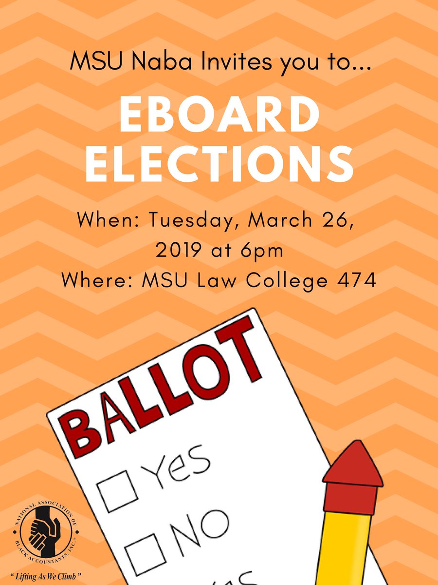 NABA_MSU's tweet photo. Our eboard elections are tomorrow! Come see who will be your next NABA eboard! https://t.co/QHNcHW3cyV