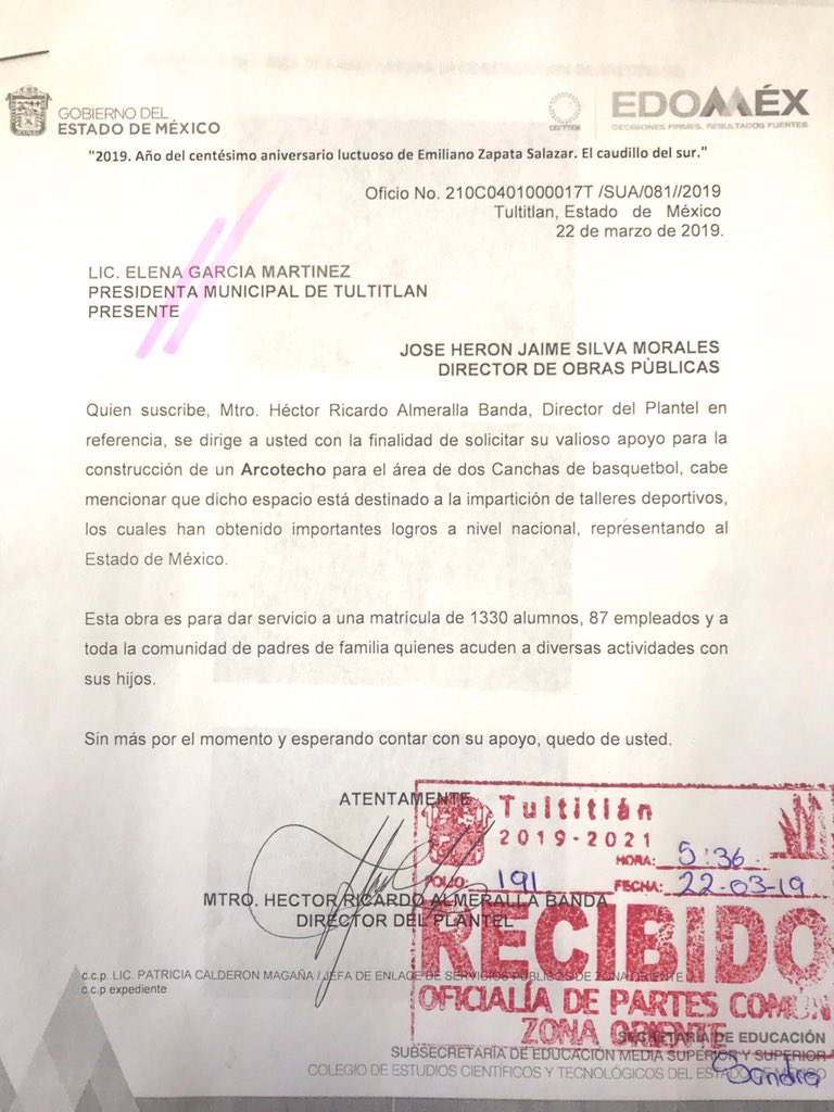 HRAB9's tweet photo. Con agrado les  comparto que solicitamos de manera formal ante nuestra autoridad municipal, la gestión para la construcción del “Arco Techo” para las canchas deportivas del CecytemTultitlán @ElenaGarciaMtz_ @israeljeronimol @CecytemTultitla @lizysilver @alexfedezcam https://t.co/IAoQrAxeLc