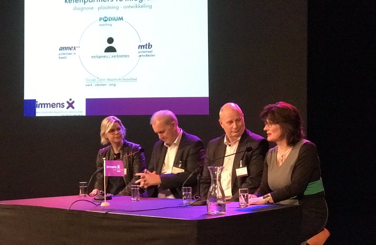 ‘Omdenken’ met discussiepanels. De ketenparters #socialezaken maastricht heuvelland, 
#annex, #MTB en #podium24 versus werkgevers. Hoe vinden mensen met een afstand tot de arbeidsmarkt de werkgever? Heeft de arbeidsmarkt afstand tot de mensen of andersom?