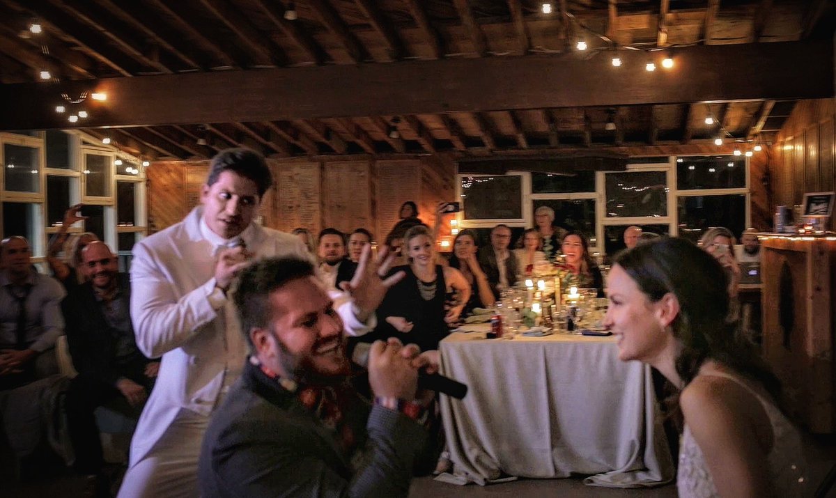 thejetblack's tweet photo. This is my beautiful wife being serenaded by beautiful  @thedaveschram and I.   He did a great job.
Why didn't he do this good of a job in NFLD when we got cut from @AmazingRaceCDA?  How dare you even ask that - not cool.

BUT if you want to see him redeem himself #VoteJetAndDave https://t.co/RXI9zB2Bqv