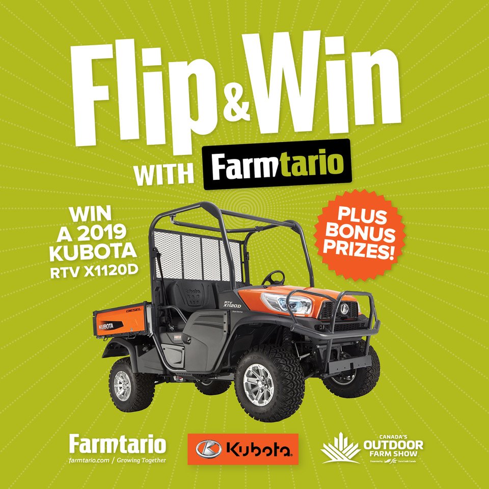 farmtario's tweet photo. The new issue of @farmtario is out! You know what that means, flip through the pages to find that unique code to gain another entry to the #flipandwin contest. Enter the code online for a chance to win a Kubota RTV and monthly prizes! https://t.co/zwV6LyqaOo #ontag https://t.co/pr3nOiwI54
