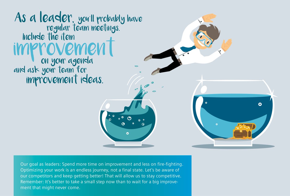 C12/52: As a leader, you'll probsbly have regular team meetings. Include the item IMPROVEMENT on your agenda and ask your team for improvement ideas.
Feel free to share experience and comments with #LDSC19. #leadership