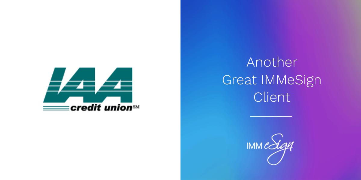 IMMeSign's tweet photo. @IAACU has just upgraded their #eSignatures to our #DigitalTransactionMgmt platform - IMMeSign plus - interfacing to their #Fiserv_CU XP2 system.  We appreciate and value their business and continued loyalty to IMM and our #DigitalTransformation solutions.  #creditunions #lending https://t.co/BR77xlWwxo