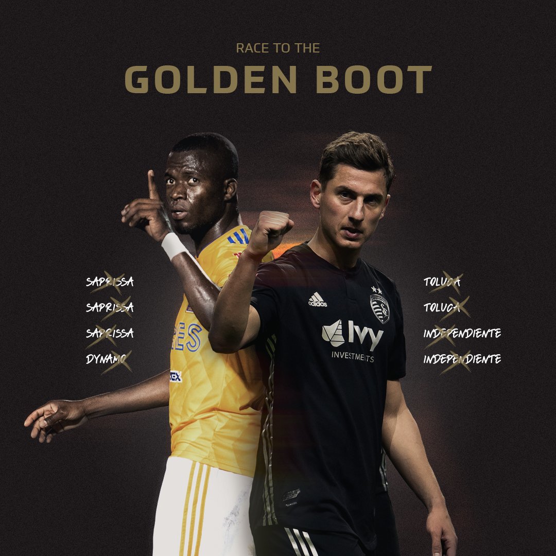 TheChampions's tweet image. The race to the Golden Boot is on! Four goals each for @KNemeth_Nemo and @EnnerValencia14.  Who will pull ahead in the semifinals?

@SportingKC 
@TigresOficial 
#SCCL2019