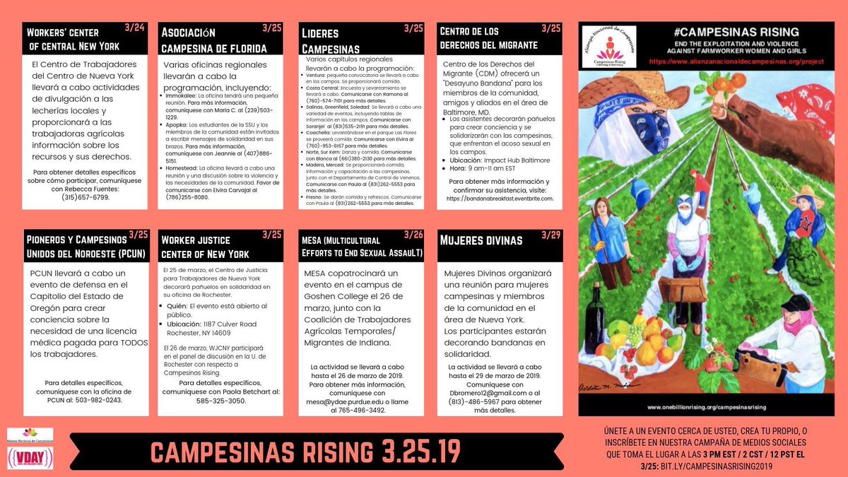 @campesinasunite @1BillonDePieMex @VDay te invitan a #CAMPESINASRISING contra la violencia y la explotación de las mujeres y niñas rurales. #AlianzaNacionalDeCampesinas . Info: onebillionrising.org/campesinasrisi… . #1BillionRising #RiseResistUnite #RiseInSolidarity #UntilTheViolenceStops