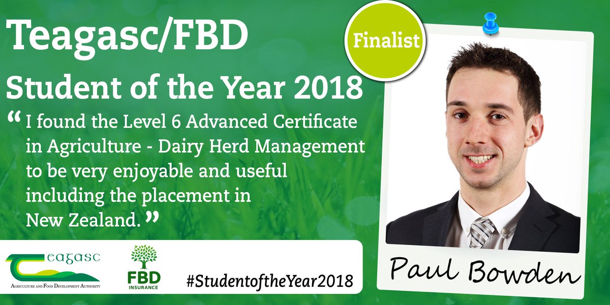 Meet Paul Bowden, finalist for the Teagasc/FBD Student of the Year 2018. Paul is in a farm partnership with his parents and also runs a woodwork workshop on a part time basis. Best of luck Wednesday Paul #StudentoftheYear2018 ow.ly/BsaV30o6TAu