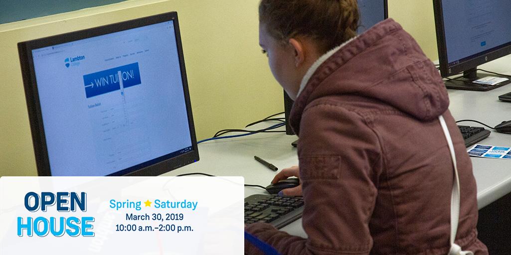 LambtonCollege's tweet photo. Fill out your college application at our Spring Open House for a chance to win FREE tuition! We will also be paying for the $95 application fee, you don't want to miss out on these great opportunities. #LCopenhouse https://t.co/5zmPalLNAP