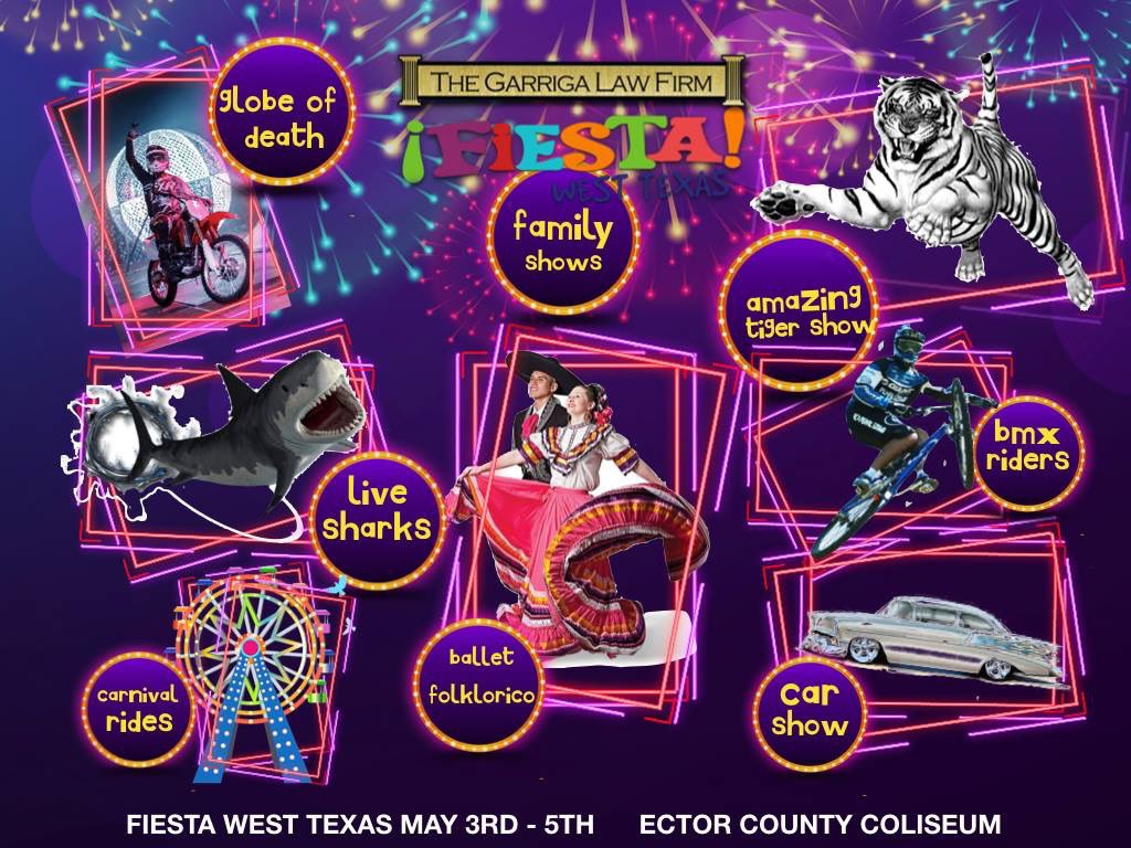 fiestaWtx's tweet image. ITS FAMILY FUN FOR ALL AGES @FIESTA WTX 🎡🎪! 

🦈 LIVE SHARK SHOW  🐅 AMAZING TIGERS SHOW  🎪 THE GLOBE OF DEATH 🚲 MADDNES ON WHEELS BMX RIDERS 💃 UTPB FOLKLORICOS 
🎡 A HUGE CARNIVAL… Food Vendors CARSHOW
 
Fiesta West Texas MAY 3rd - 5th Ector County Coliseum