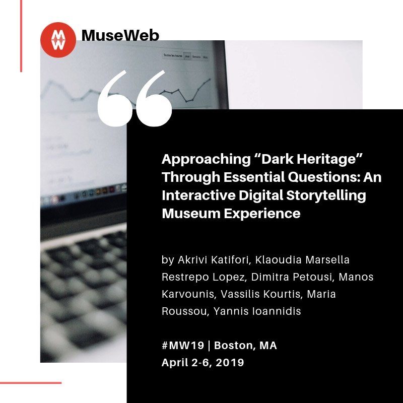 museweb's tweet photo. More #MW19papers! "Approaching “Dark Heritage” Through Essential Questions: An Interactive Digital #storytelling Museum Experience," by Akrivi Katifori, Klaoudia Lopez, Dimitra Petousi, Manos Karvounis, Vassilis Kourtis, Maria Roussou, Yannis Ioannidis. https://t.co/J5E6bY1e2X https://t.co/LKSx1J9Mur