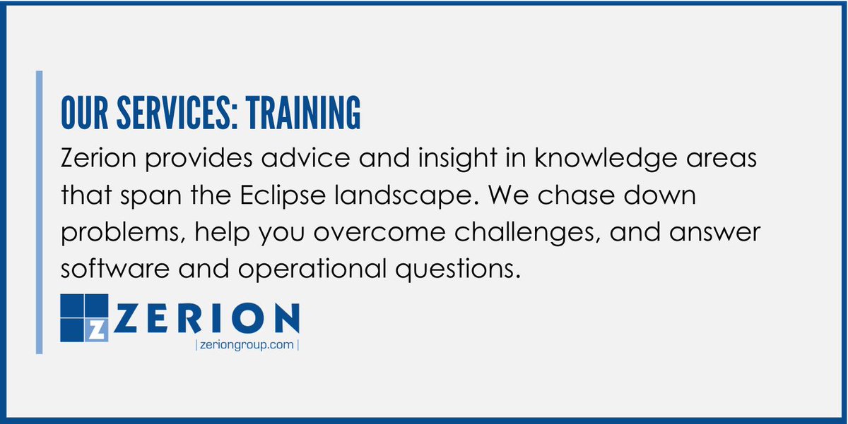 zeriongroup's tweet image. Count on Zerion for all your Eclipse Training needs! #SoftwareTraining #TrainingSupport #Distribution #DistributionExperts #TechSupport bit.ly/2U7vZCB