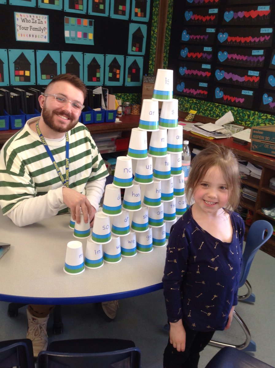 Sight word cup tower with Mr. G.!